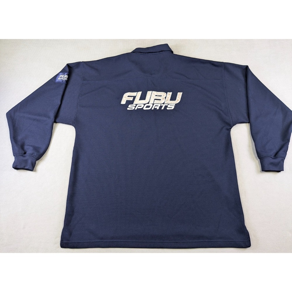 Vintage Fubu Sports Shirt Mens 2XL XXL Blue Polo Long Sleeve Y2K Streetwear